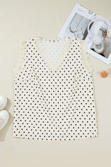 Apricot Polka Dot Lace-Trim V-Neck Sleeveless Plus Size Top