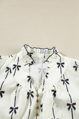 Apricot Bow Print Puff Sleeve Ruffle Mini Plus Size Dress