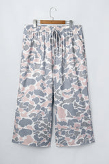 Khaki Camouflage Patch Pockets Ankle-Length Plus Size Pants