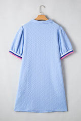 Beau Blue Textured Stripe Collared Plus Size Mini Dress