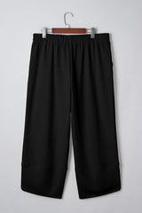 Black Elastic Waist Asymmetrical Hem Capri Plus Size Pants