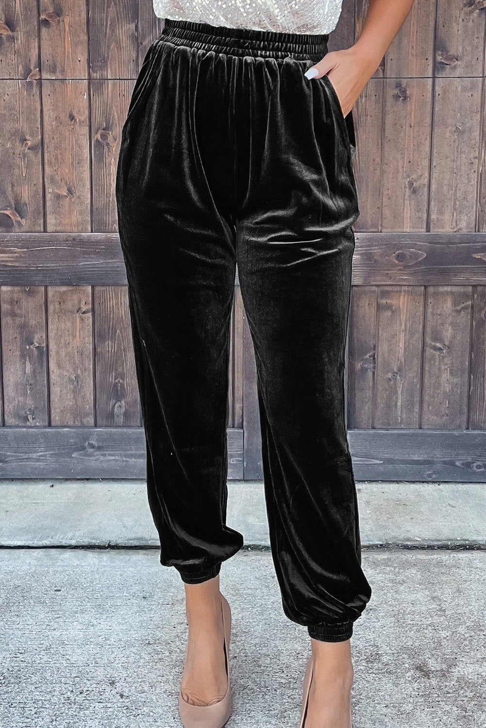 Black Velvet Jogger Pants