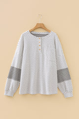 Beige Dot & Stripe Patchwork Henley Plus Size Top