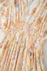 Multicolour Geometric Shirred High Waist Maxi Dress