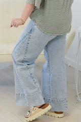 Beau Blue Paneling Wide Leg Plus Size Jeans