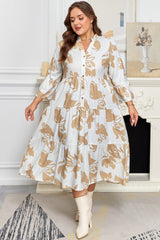 Khaki Patterned Tiered Maxi Plus Size Dress