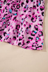 Leopard Print Buttoned Front 3/4 Sleeve Tiered Ruffled Hem Dress