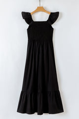 Scoop Neck Flutter Sleeve High Waist Ruffle Maxi Dress