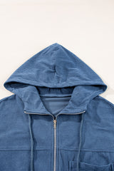 Teal Corduroy Pocket Zip-up Hoody Jacket