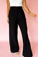 Pleated Pull On High Elastic Waist Loose Straight Pants