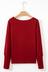 Solid Colour Lantern Long Sleeve Top Extended Cuffs