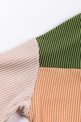 Color Block Long Sleeve Ribbed Loose Top
