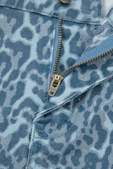 Leopard Frayed Hem Wide-Leg Jeans