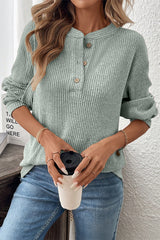 Ribbed Drop-Shoulder Henley Knit Top