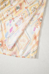 Multicolour Geometric Shirred High Waist Maxi Dress