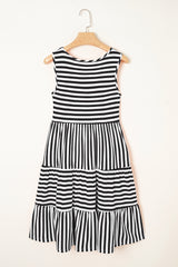 Stripe U Neck Sleeveless Loose Fit Mini Dress