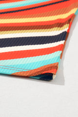 Multicolour Wavy Striped Buttoned U Neck Top