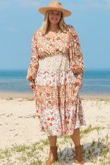 Khaki Floral Tiered Ruffle Plus Size Midi Dress