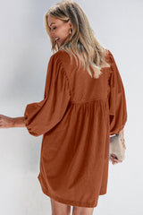 Corduroy Snap Buttons Empire Waist Bracelet Sleeve Mini Dress