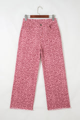 Leopard Frayed Hem Wide-Leg Jeans