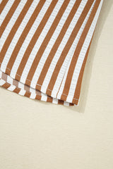 Brown Stripe Ruffled Hem Collared Long Sleeve Mini Dress