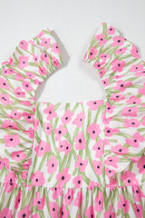 Floral Print Square Neck Ruffled Strap Maxi Dress