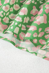 Green Floral Puff Sleeve Tassel Tie Plus Size Blouse