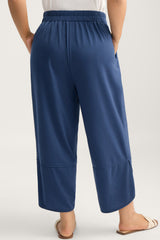 Black Elastic Waist Asymmetrical Hem Capri Plus Size Pants