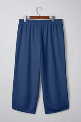 Black Elastic Waist Asymmetrical Hem Capri Plus Size Pants