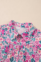 Pink Floral Collared Half Placket Mini Dress