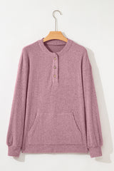Ribbed Drop-Shoulder Henley Knit Top