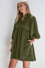 Corduroy Snap Buttons Empire Waist Bracelet Sleeve Mini Dress