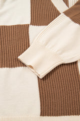 Khaki Checkered Ribbed Plus Size Cardigan