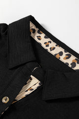 Black Leopard Ruffle Collar Blouse