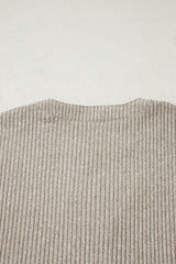 Ribbed Drop-Shoulder Henley Knit Top