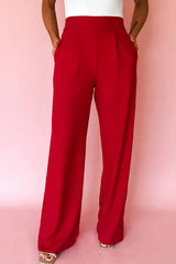 Pleated Pull On High Elastic Waist Loose Straight Pants