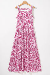 Pink Floral Cutout Back High Waist Sleeveless Maxi Dress
