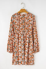 Floral Smocked V Neck Bubble Sleeve Babydoll Mini Dress