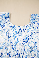 Sky Blue Floral Sweetheart Neck Midi Plus Size Dress