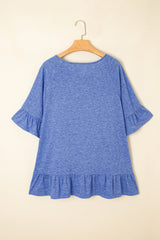 Ruffled Short Sleeve Plus Size Blouse