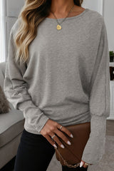Solid Colour Lantern Long Sleeve Top Extended Cuffs