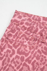 Leopard Frayed Hem Wide-Leg Jeans