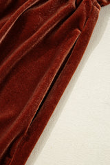 Clay Elastic V Neck Puff Sleeve Short Velvet Mini Dress