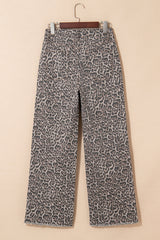 Leopard Frayed Hem Wide-Leg Jeans
