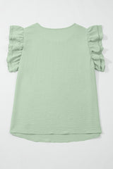 Costal Blue Ruffles Short Sleeve Everyday Plus Size Blouse