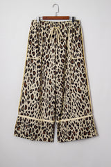 Khaki Exposed Seam Patched Pocket Leopard Wide Leg Plus Size Pants