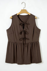 Solid Colour Bow-Tie Peplum Sleeveless Plus Size Top