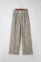 Brown Leopard Print Drawstring Elastic Pants