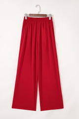 Pleated Pull On High Elastic Waist Loose Straight Pants