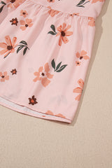 Pink Floral V Neck Smocked High Waist Ruffle Hem Long Dress
